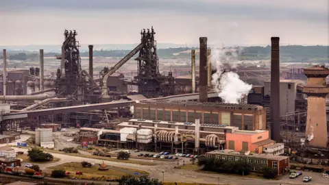 Getty Images An aerial view of British Steel's Scunthorpe works on July 16, 2026 in Scunthorpe, England.
