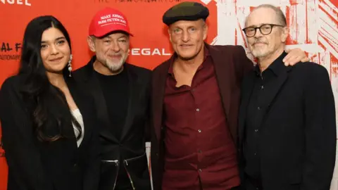 Getty Images Iman Vellani, Andy Serkis, Woody Harrelson and Steve Buscemi at Angel Studios' "Animal Farm" New York Premiere held at Regal Theatre on April 21, 2026 in New York