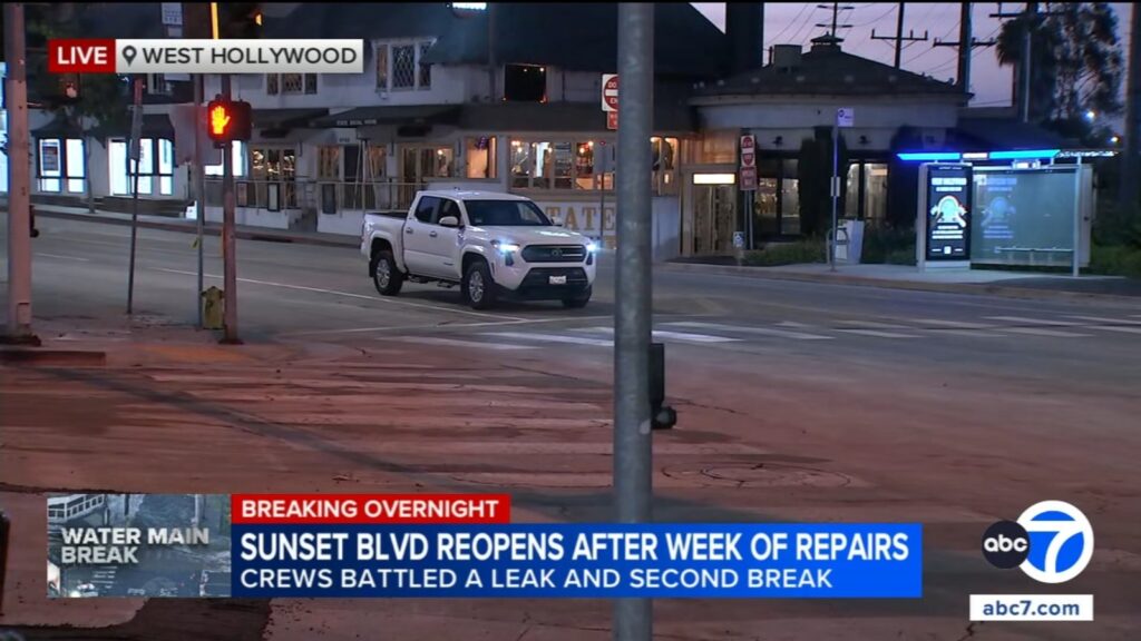 West Hollywood main break: Sunset Boulevard reopens to traffic after weeklong closure West Hollywood main break: Sunset Boulevard reopens to traffic after weeklong closure