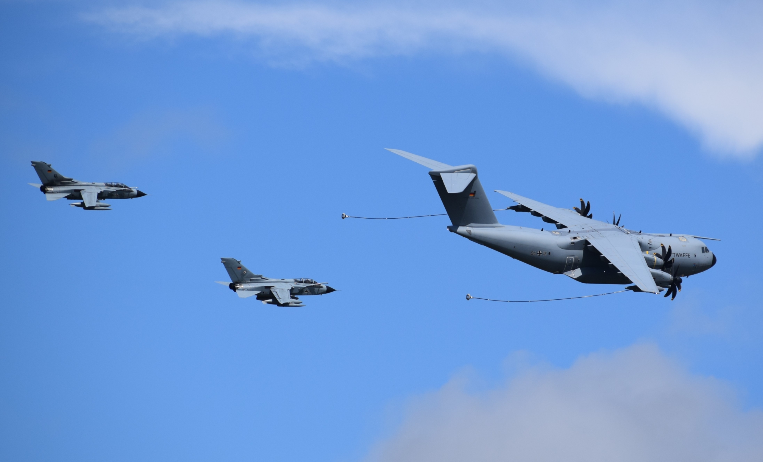Two Luftwaffe Tornado IDS and Airbus A400M RIAT