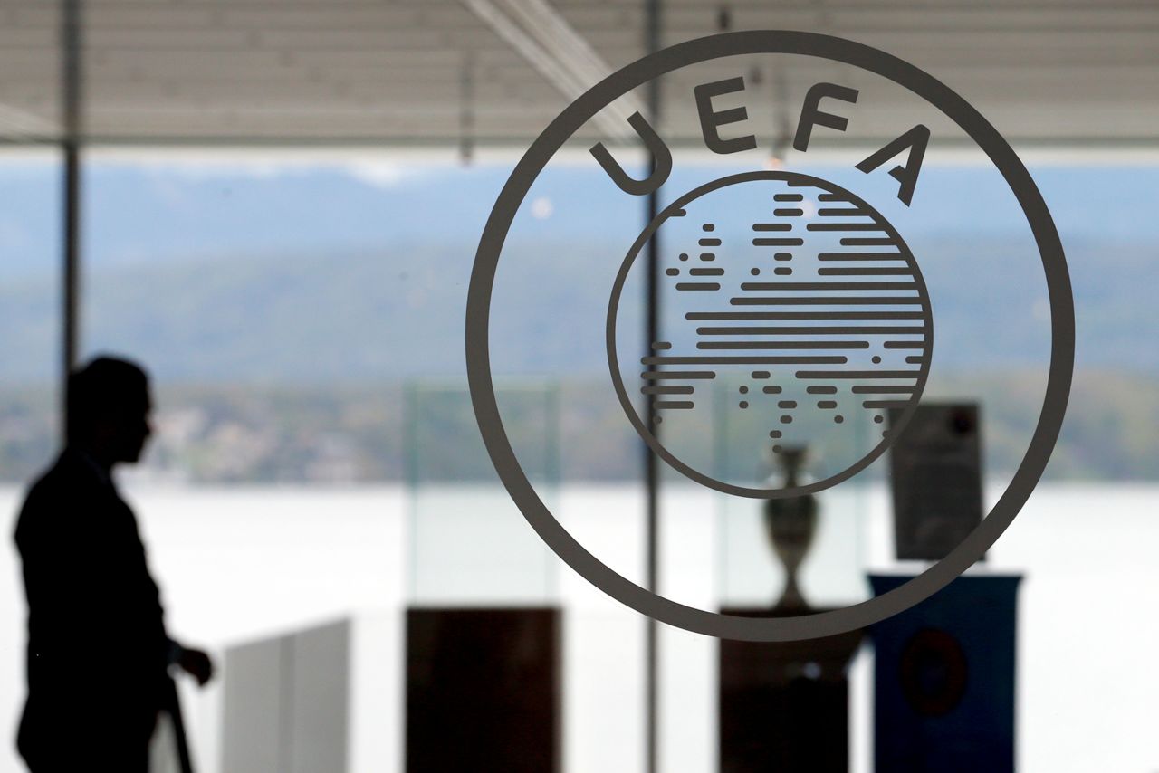 A logo is pictured at UEFA headquarters in Nyon, Switzerland, on April 15, 2016.