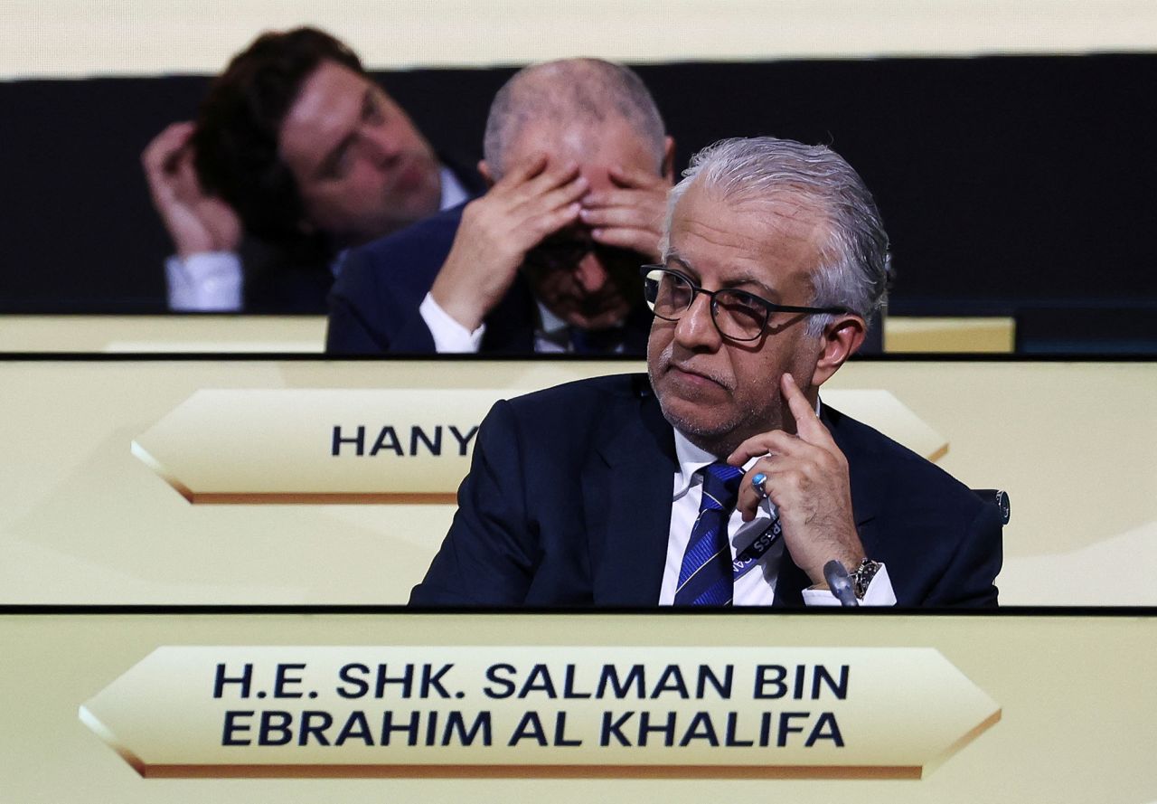 President of the Asian Football Confederation Sheikh Salman bin Ebrahim Al Khalifa attends the 74th FIFA Congress at the Queen Sirikit National Convention Center in Bangkok, Thailand, on May 17, 2024.