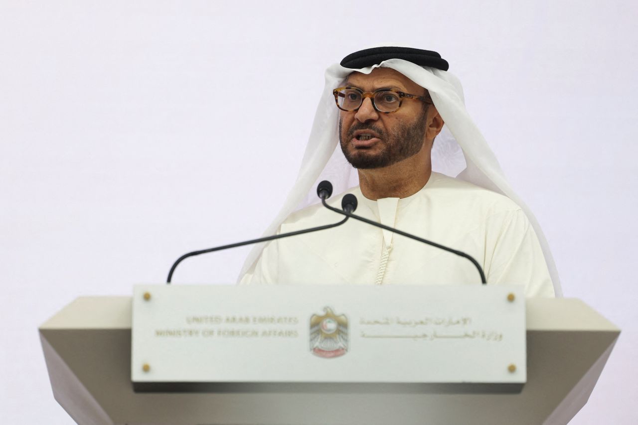Anwar Gargash, speaks during a press conference in Abu Dhabi, United Arab Emirates, on November 25, 2025.