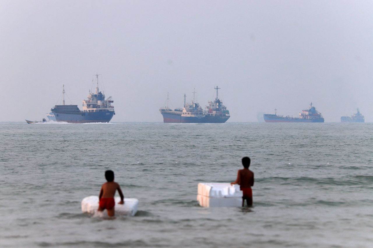 Vessels in the Strait of Hormuz near the beach of Bandar Abbas, Iran, on June 30.