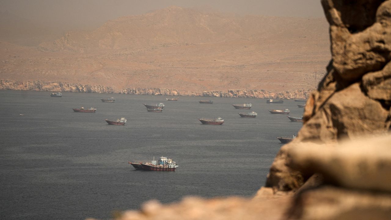 Vessels at the Strait of Hormuz, as seen from Musandam, Oman, June 18.