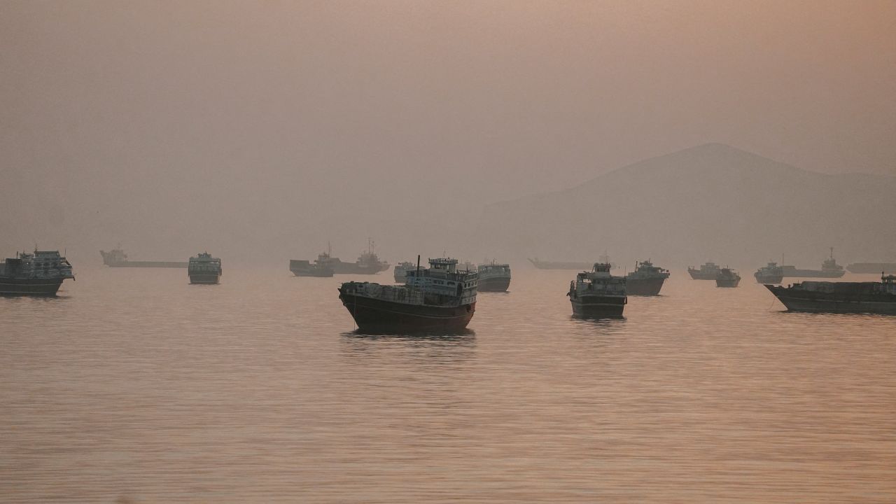 Vessels are anchored in the Strait of Hormuz on June 3.