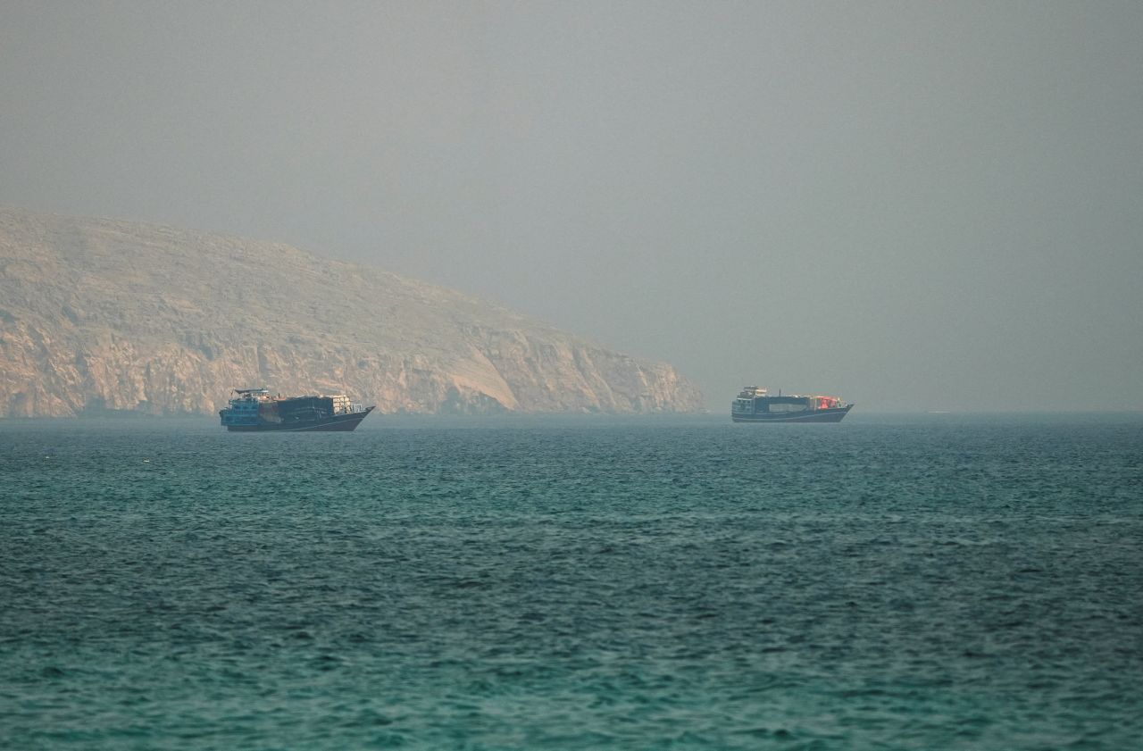 Vessels at the Strait of Hormuz, as seen from Musandam, Oman, on July 9.