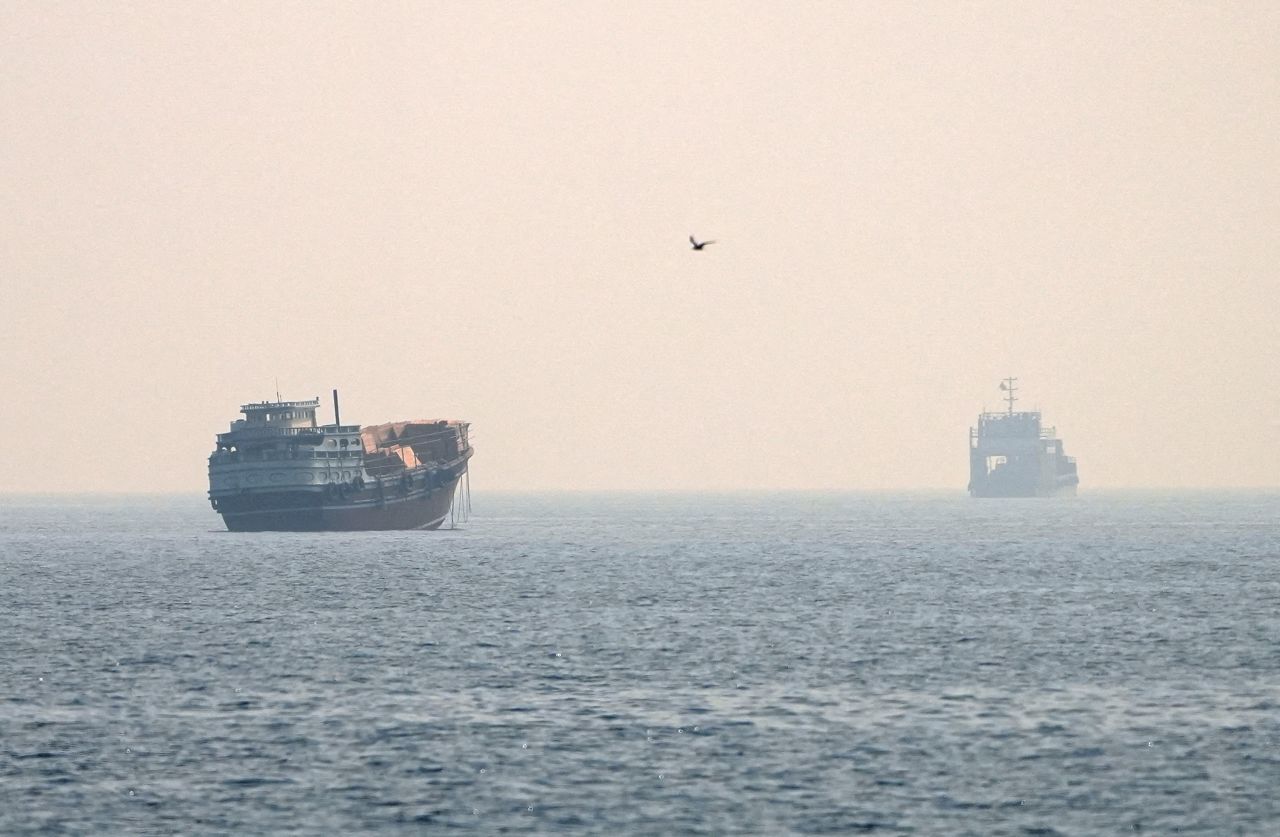 Vessels at the Strait of Hormuz, as seen from Musandam, Oman, July 8.