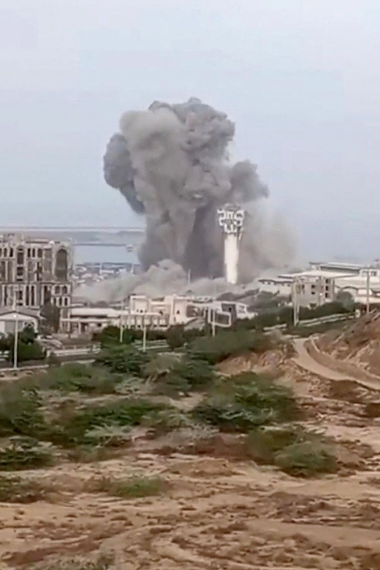 Smoke rises in Chabahar, Iran, in this screengrab taken from a social media video released on Wednesday.
