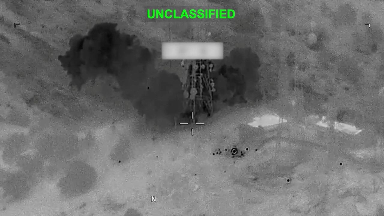 Smoke rises from an explosion at an unknown location, during what U.S. Central Command says are strikes on Iran, in this screen grab taken from a handout video released on Friday.