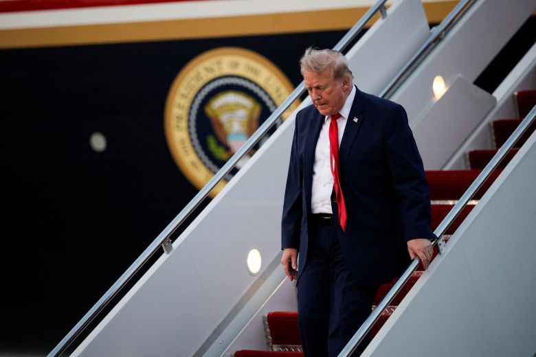 US President Donald Trump arrives at Joint Base Andrews in Maryland, on July 19, 2026.