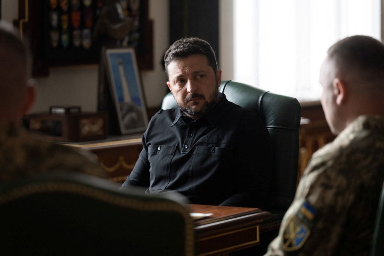 Ukrainian President Volodymyr Zelenskiy meets with Major General Mykhailo Drapatyi, amid Russia's attack on Ukraine in Kyiv on July 20.