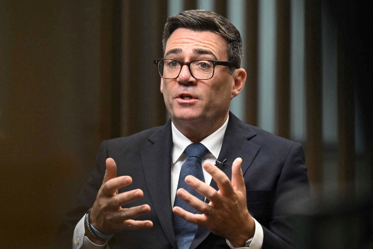 Britain's Prime Minister Andy Burnham speaks during an interview in Manchester, on July 24.