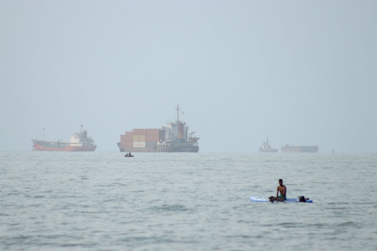 Vessels in the Strait of Hormuz near the beach of Bandar Abbas, Iran, on Monday.
