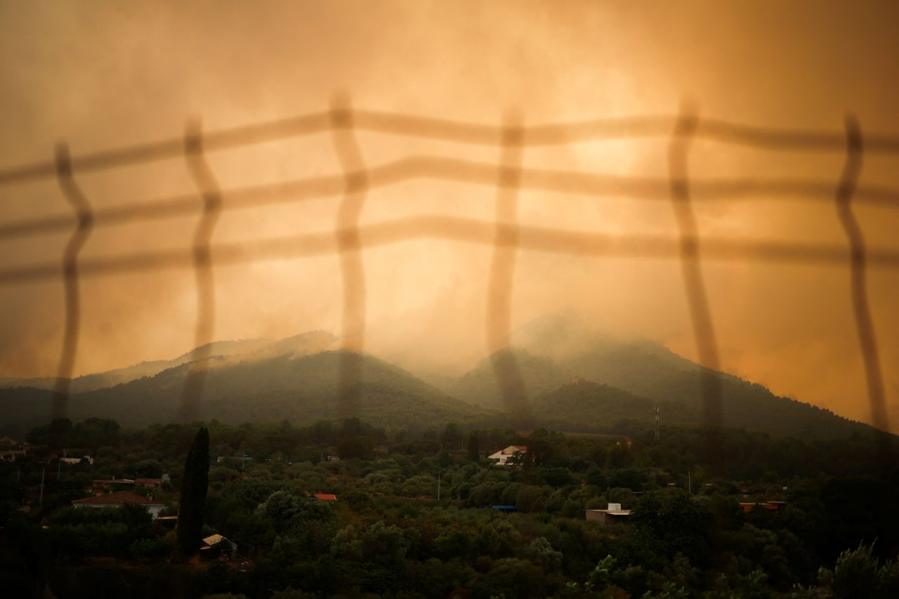 A view of a wildfire on a mountain in Onda, Spain.
