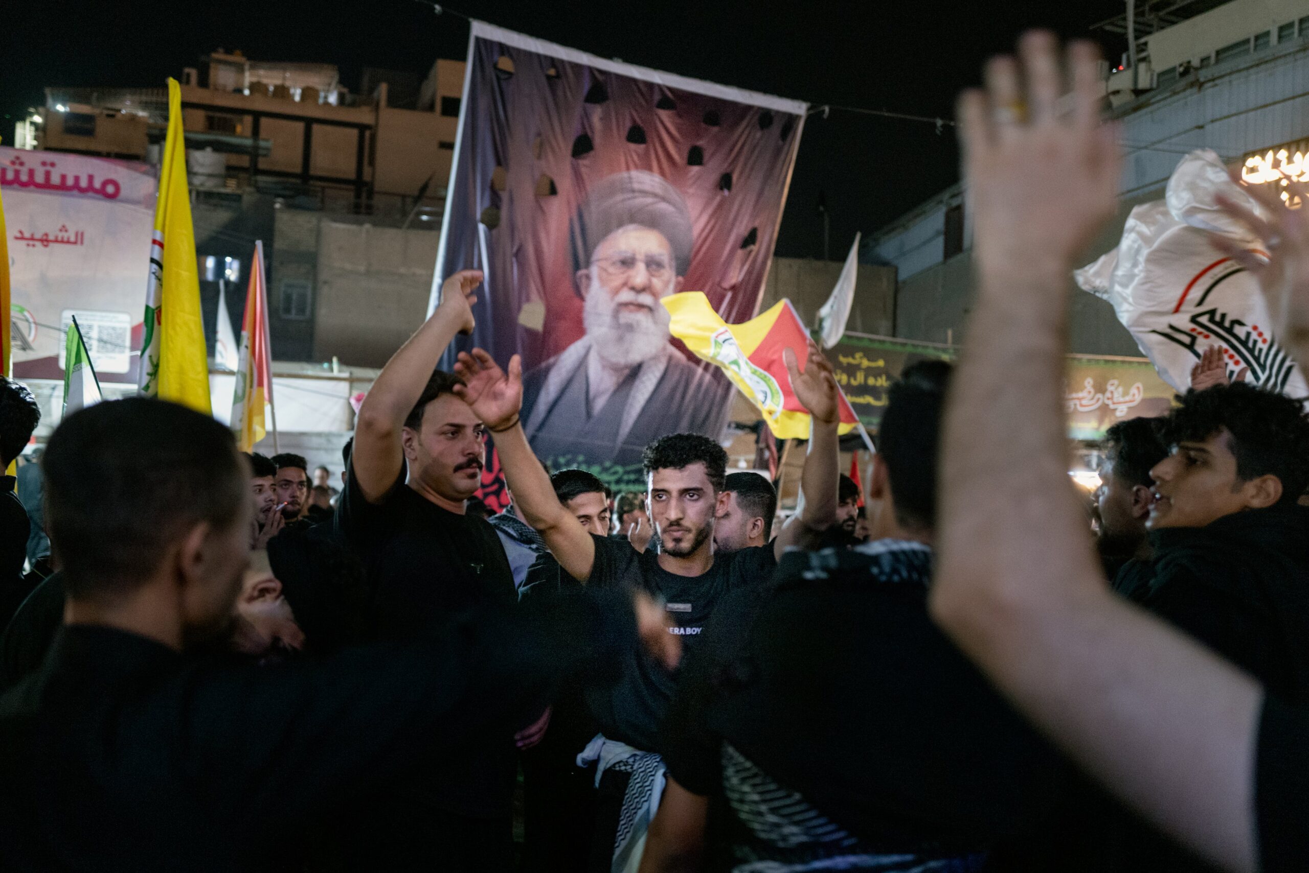 Mourners attend the procession of the funeral of Iran's slain Supreme Leader Ayatollah Ali Khamenei on 8 July 2026 in Karbala, Iraq