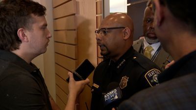An image of Shon Barnes on July 28, 2026, during a press conference in Seattle. (KOMO)
