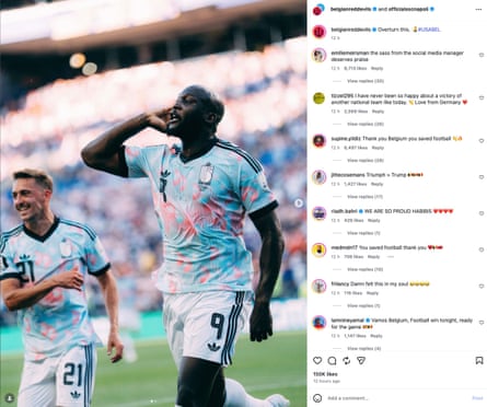 Instagram post by Belgium following their 4-1 World Cup against the United States.