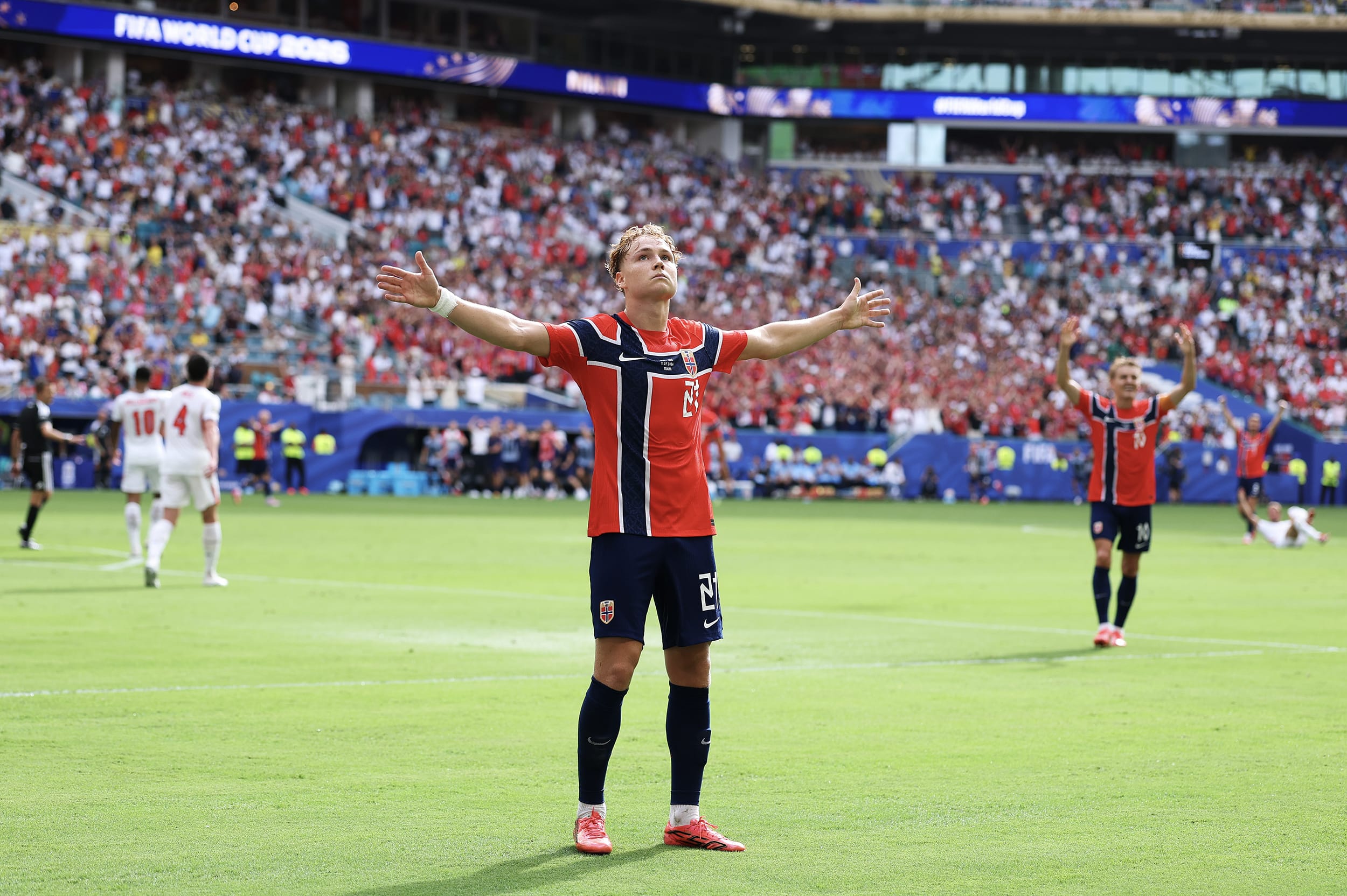 On-field action during a World Cup match.