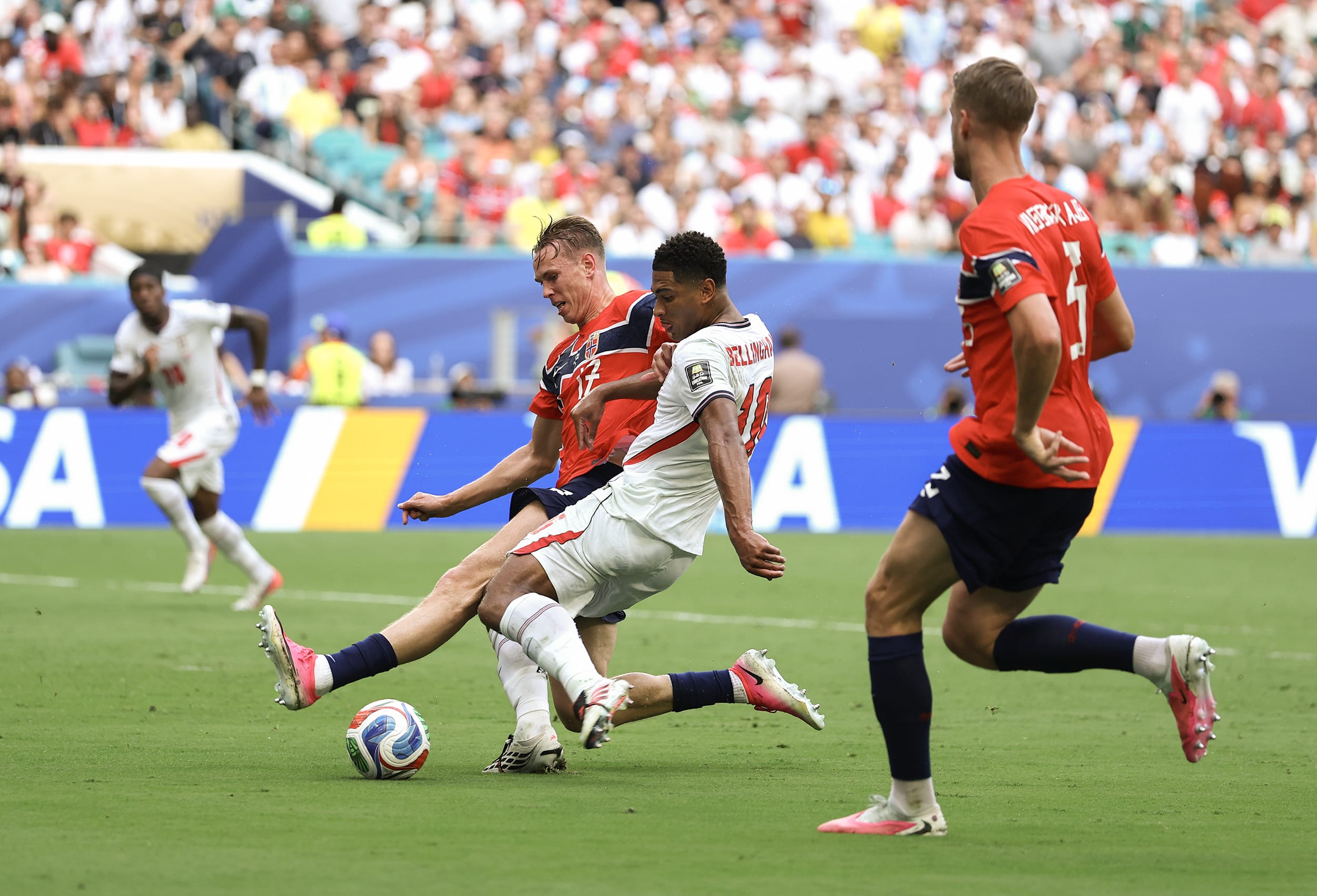 On-field action during a World Cup match.