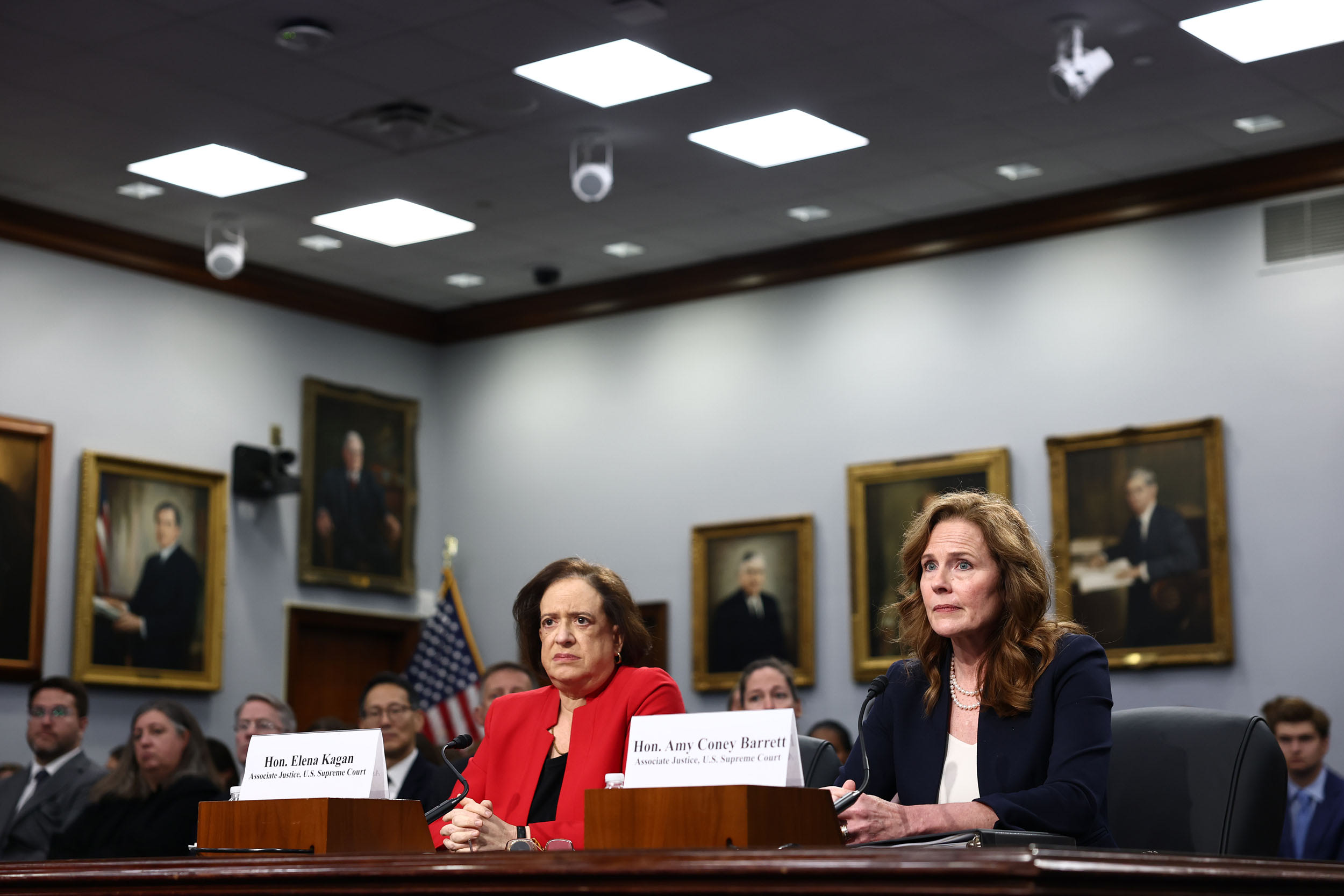 Supreme Court Justices Elena Kagan and Amy Coney Barrett testify to the House Appropriations Committee on July 14, 2026.