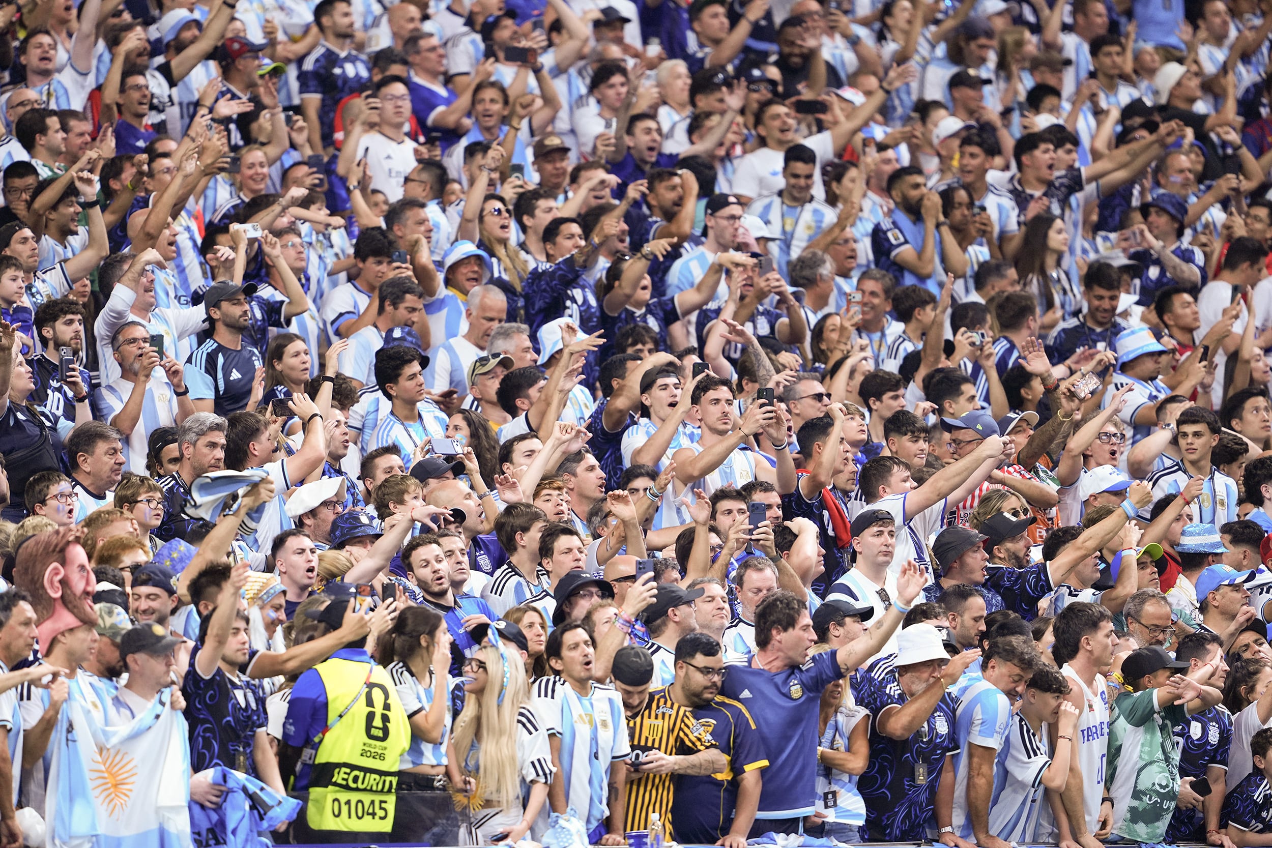 Fans in the stands during a World Cup game.