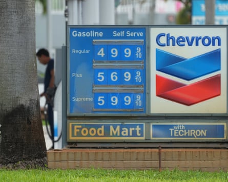 A gas price board at a gas station in Miami
