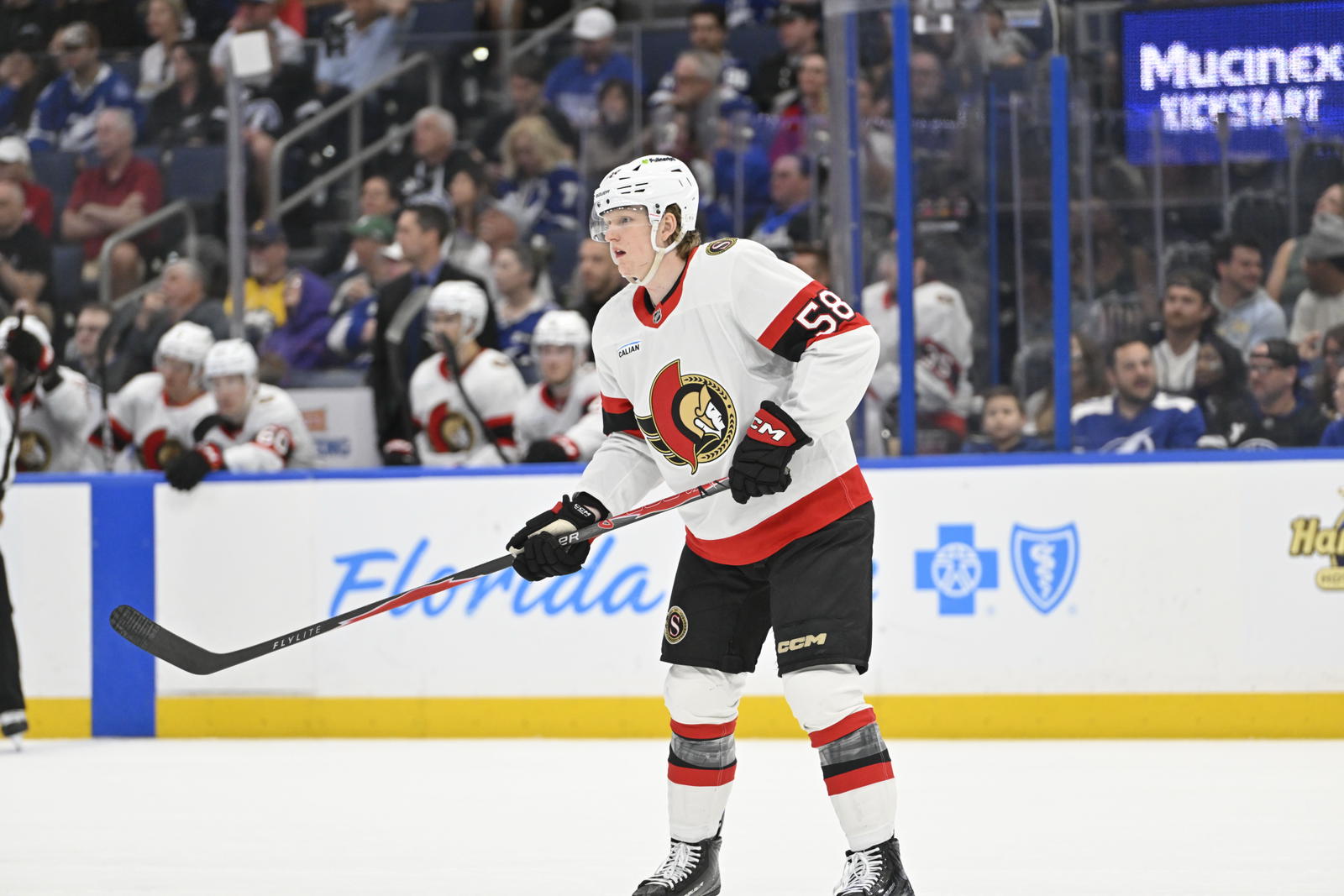 Carter Yakemchuk played five NHL games this past year between the regular season and playoffs. (Pablo Robles-Imagn Images)