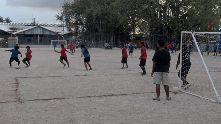 Football being played on hard sand pitches in Nauru