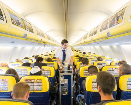 Trolley service on board a Ryanair flight.