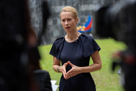The EU’s chief diplomat Kaja Kallas speaks to reporters in Manila on Friday.