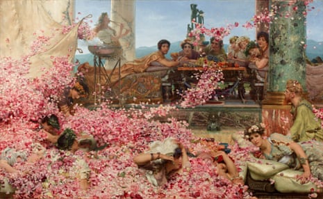 People at a banquet drowning in flower petals