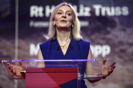 Liz Truss speaks at the start of the inaugural CPAC GB conference on Thursday.