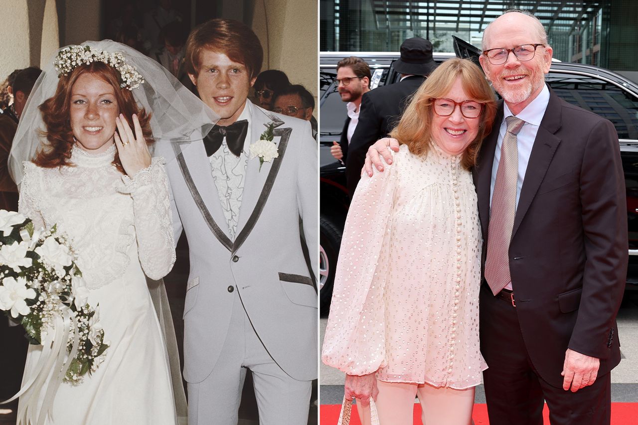 Ron Howard marries Cheryl Alley on June 7th, 1975 in Burbank, California; Cheryl Howard and Ron Howard on September 07, 2024 in Toronto, Ontario.Credit: Michael Ochs Archives/Getty; Cindy Ord/Getty