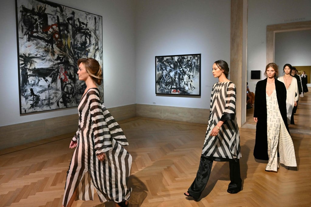 The collection features a predominantly monochrome palette. Photo: AFP