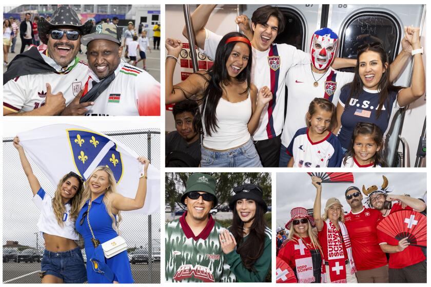 Collage of photos for fans that attended World Cup games at SoFi Stadium.