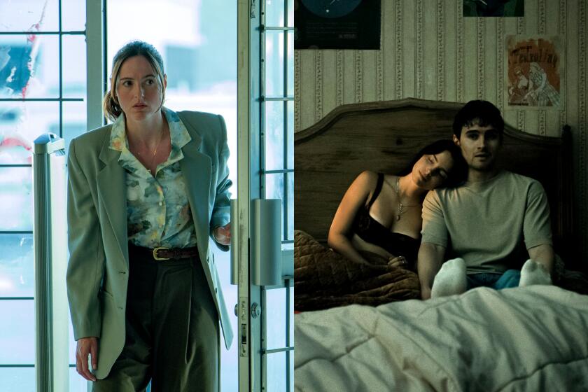 Renate Reinsve in "Backrooms," left, and Inde Navarrette and Michael Johnston in "Obsession."