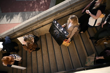 people walking down stairs