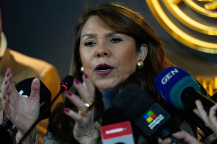 Paraguayan senator Celeste Amarilla giving a media briefing