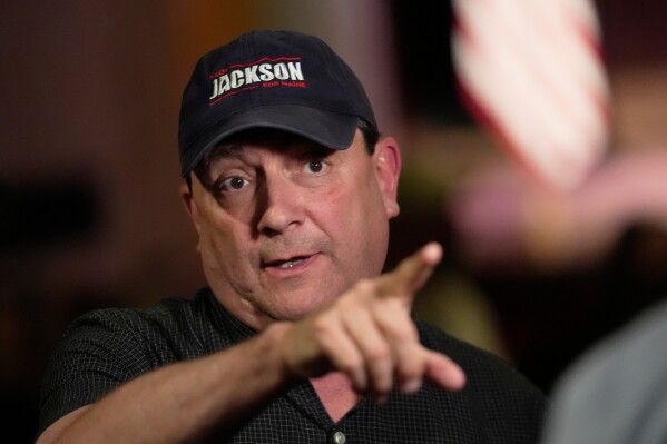 Troy Jackson, Democratic candidate for governor, speaks to reporters at a campaign event on June 5, 2026, in Bar Harbor, Maine. (AP Photo/Robert F. Bukaty, File)