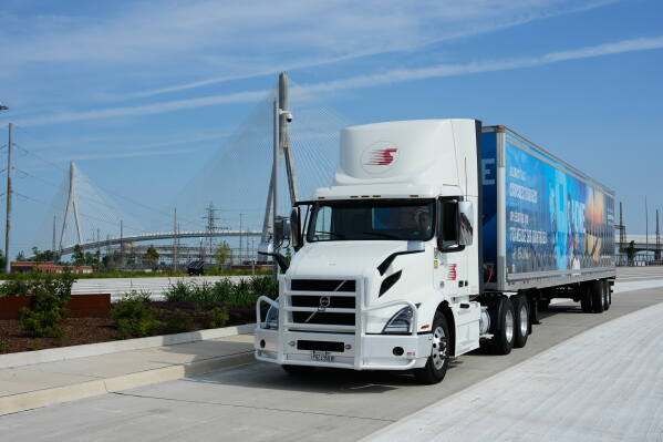 A truck is parked during a Canadian celebration marking the Gordie Howe International Bridge, which connects Detroit and Windsor, Ontario, on Friday, July 24, 2026, in Windsor, Ontario.(AP Photo/Paul Sancya)