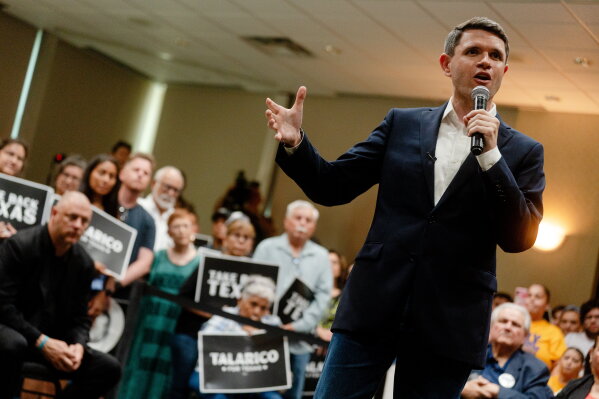 Democratic Senate candidate James Talarico speaks at a rally on Monday, July 13, 2026, in Eagle Pass, Texas. (AP Photo/Brenda Bazán)