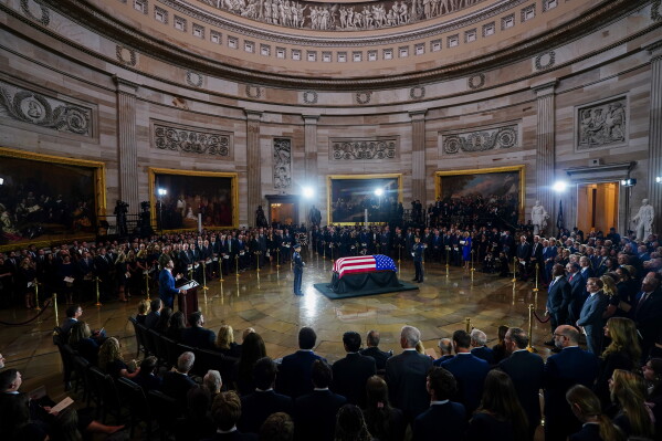Vice President JD Vance speaks during a congressional tribute to the late Sen. Lindsey Graham, R-S.C., in the Rotunda of the U.S. Capitol, Tuesday, July 28, 2026, in Washington. (Nathan Howard/Pool Photo via AP)