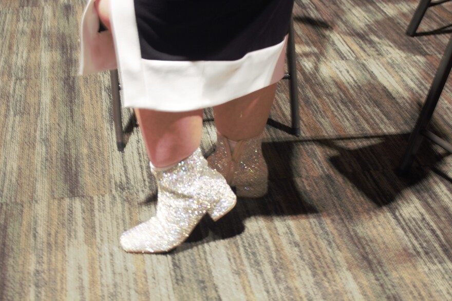 Eva's Hero, Chelsea Figueroa's sparkling shoes paying homage to pop star Michael Jackson and the sparkling gloves he wore throughout his singing career.