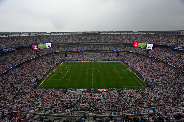 A general view of the stadium during the World Cup Group L soccer match between Panama and England in East Rutherford, N.J., near New York, Saturday, June 27, 2026. (AP Photo/Stephen K.H. Moyes)
