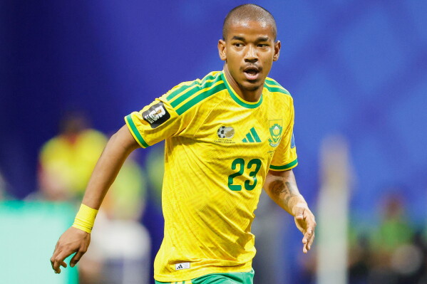 South Africa's Jayden Adams during the World Cup Group A soccer match between Czechia and South Africa in Atlanta, Thursday, June 18, 2026. (AP Photo/Stew Milne, File)