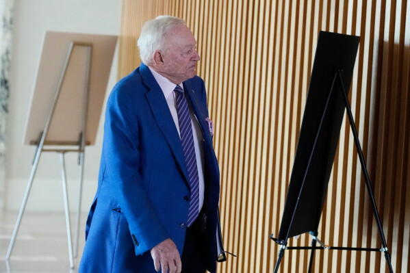 FILE -Dallas Cowboys owner Jerry Jones arrives at the NFL football owners' meetings, May 19, 2026, in Orlando, Fla. (AP Photo/John Raoux, File)