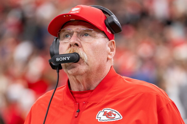 Kansas City Chiefs head coach Andy Reid is seen during an NFL football game against the Las Vegas Raiders, Jan. 4, 2026, in Las Vegas. (AP Photo/Jeff Lewis, File)