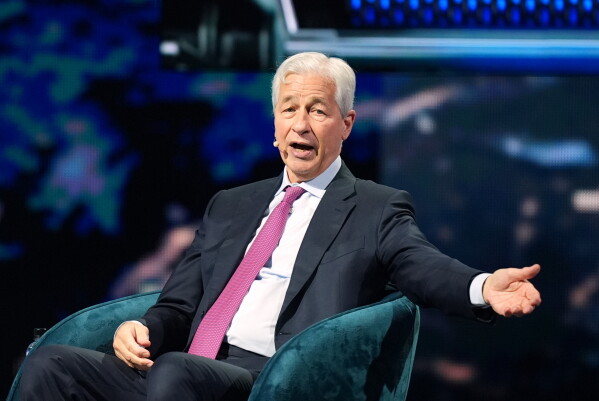 Jamie Dimon, CEO of JPMorgan Chase, speaks at the America Business Forum, Nov. 6, 2025, in Miami. (AP Photo/Rebecca Blackwell, File)