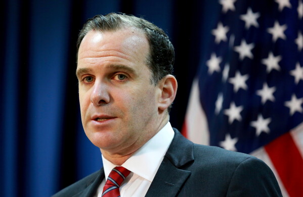 Brett McGurk, the U.S. envoy for the global coalition against IS, speaks during a news conference at the U.S. Embassy Baghdad, Iraq, June 7, 2017. (AP Photo/Hadi Mizban, File)